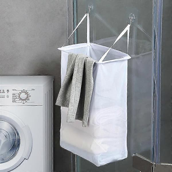 Mesh Laundry Basket Wall Mounted Self-Adhesive Storage Laundry Bag Foldable