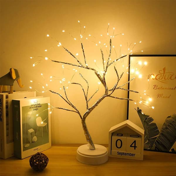 Bonsai-trelys, 108 LED-lys, glitrende grener, batteri og USB, varmt lys
