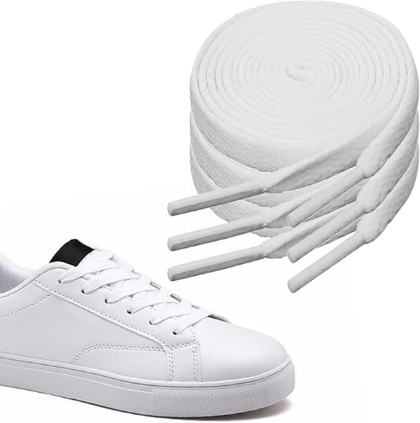 3 par hvite flate skolisser, passer til joggesko m.m. Hvit Hvit 80cm Weiß 80cm