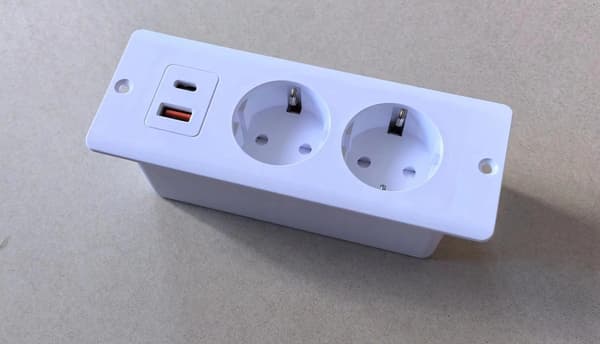 Desktop Socket with 2 Outlets, USB Port, PD 20W USB C, 1.5M Cable for Home Office Conference Room, Black