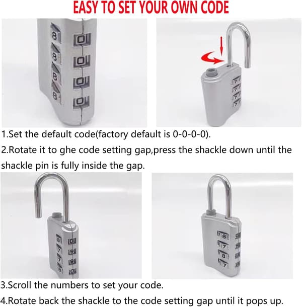 2-pack Combination Padlocks, 4-Digit Resettable Padlock with Keys