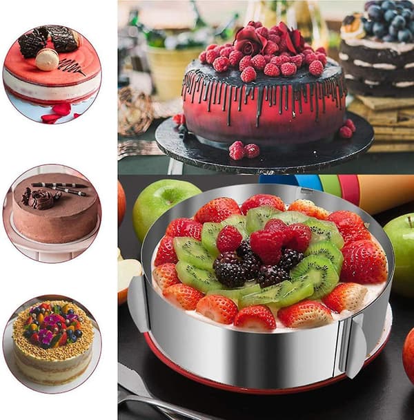 Kakeform og essark for baking, 20-40 cm justerbar mindre stålkakeform, kakekrage kakeform, kakebakesett (8 cm)