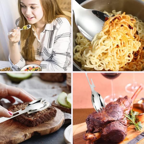 Spork 3 i 1 Ske Gaffel, Ske Gaffel Ølflaskeåbner, Rustfrit