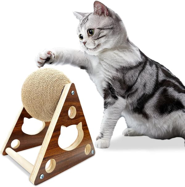 Cat Scratching Post Natural Sisal Rope Scratching Post for Cats and Kittens Dogs and Puppies Interactive Scratching Post Toy Solid Wood M