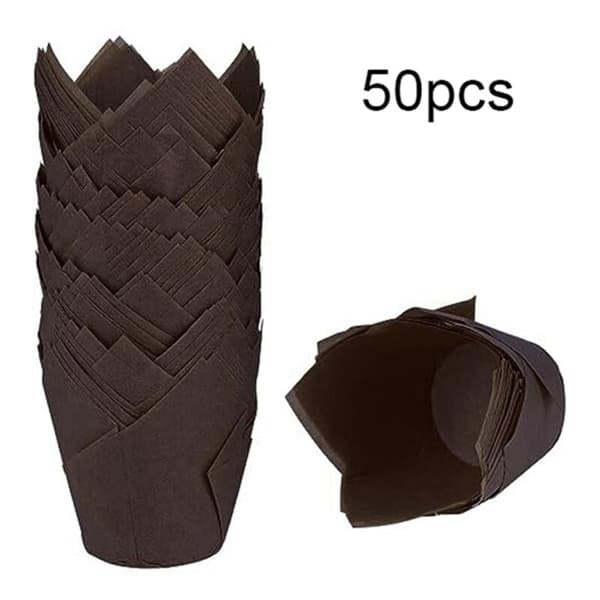 50 stk. Cupcake-forme, Tulipan Bagepapir Cupcake- og Muffinsforme, Ublegede Bageforme, Brune Cupcakes