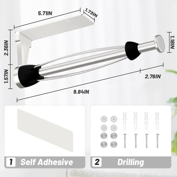 Paper towel holder without drilling with damping effect, self-adhesive or drilled for kitchen