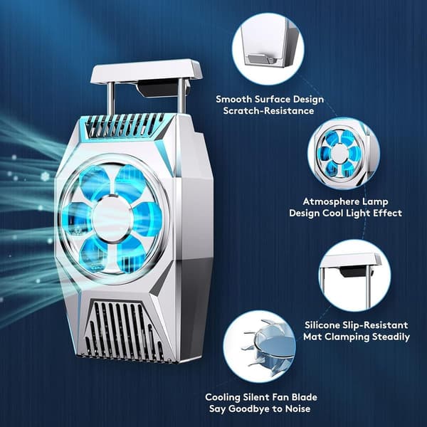Mobile Phone Cooling Fan, Mobile Phone Cooler, Portable LED Light, Silver KLB