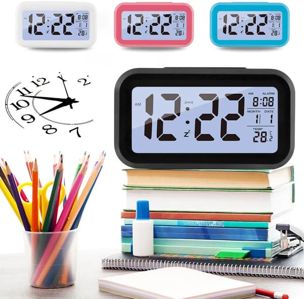 LED-väckarklocka Digital väckarklocka Kalender Belyst Snooze Alarm (Blå)