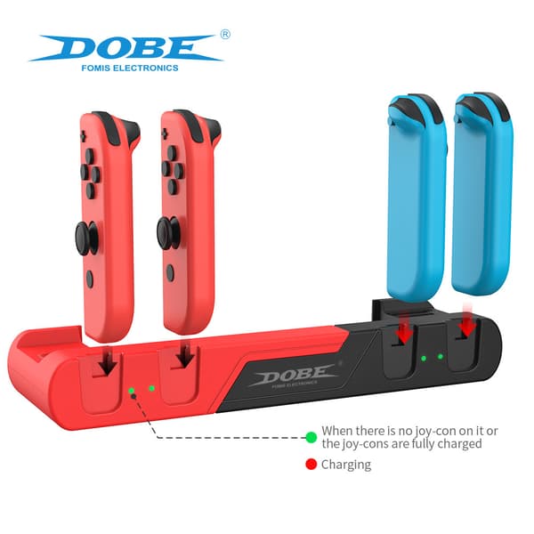 Nintendo Switch 6-in-1 Charging Station for Controllers, Joy-Con Left and Right Controller Charging Station Black Red