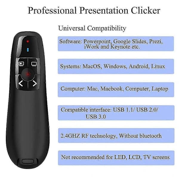 Presentationsklicker USB-pekare Trådlös Presentatör Fjärrkontroll Powerpoint-klicker