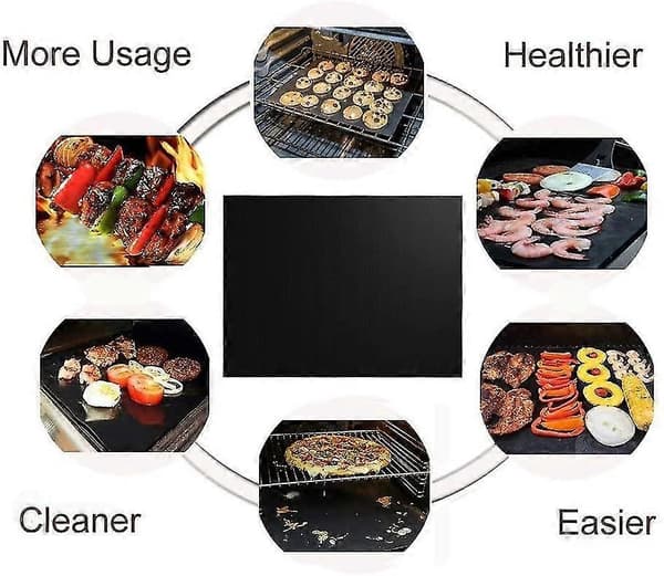Grillmåtte Sæt med 6 - 100% Non-stick BBQ Grillmåtter, Kraftige, Genanvendelige og Nemme
