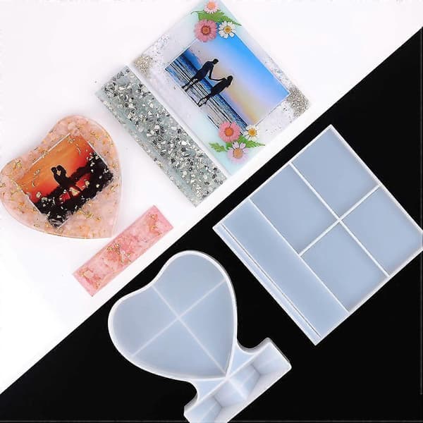 Bildramsform i Epoxyharts Silikon, 2-pack, Rektangulär och Hjärtformad Fotobildram, Silikonform, Gjutform, Harts, DIY Gjutset