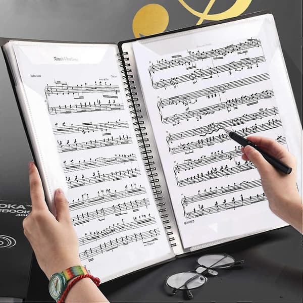 Musikmappe til noder A4 papir dokumentholder opbevaring 40 lommer G-nøgle nodestativ mappe P