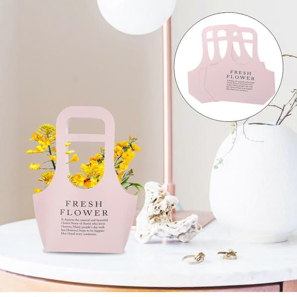Blomstergave Håndtaske Papirbuket Indpakningsposer til Opbevaring 3 stk. Rosa