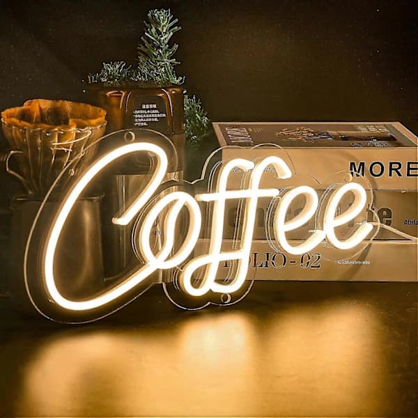 Coffee LED Neon Sign, Warm White Neon Sign for Wall Decor, USB Powered Light Sign with Switch