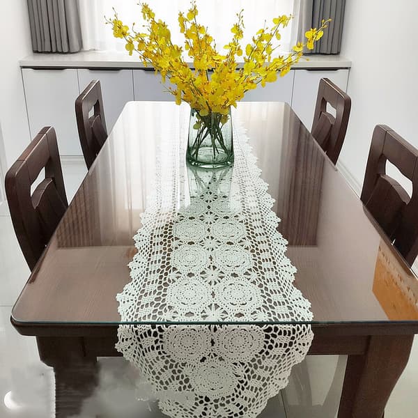 Håndlaget Heklet Bomullsblonde Bordløper, 40 x 150 cm