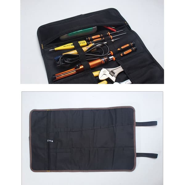 Tool Roll Bag with Pockets, Waterproof Canvas Tool Organizer Bag for Craftsmen DIYer - B