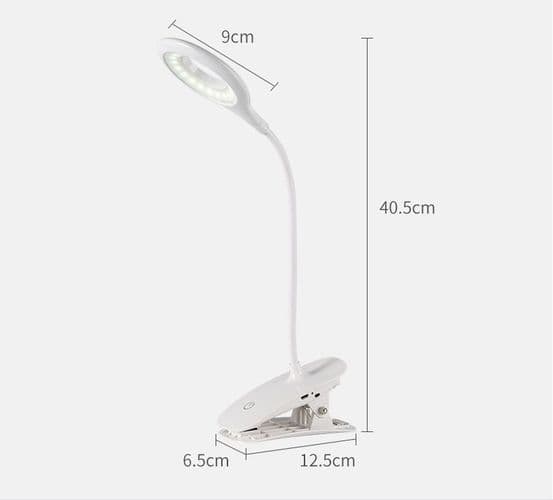 LED-klemmelampe læselampe klemme med touchsensor, hvid