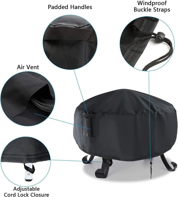 Fire Pit Cover Round, 32 Inch 600D Thick Waterproof Gas Fire