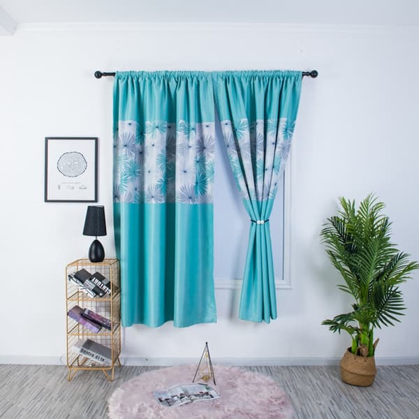 Chrysanthemum-patterned Curtains for Living Room and Bedroom in Polyester, Blue