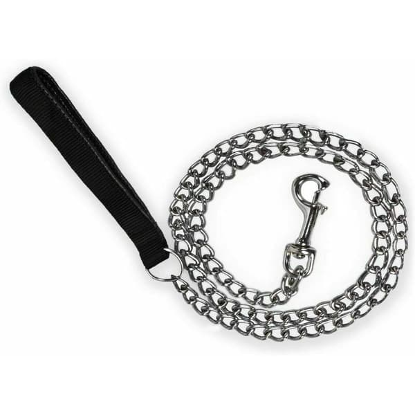 Hundekjede i stål (120 cm) Solid metall hundebånd PU-lærhåndtak - M