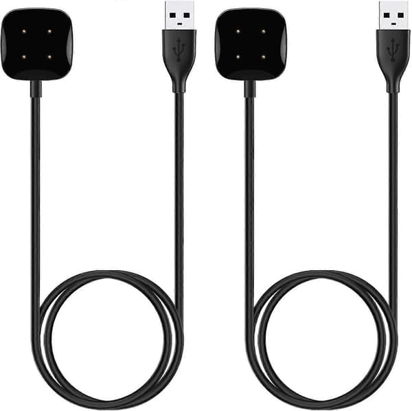 2-pakningslader kompatibel med Fitbit Sense/Fitbit Sense 2, Fitbit Versa 3 / Fitbit Versa 4, erstatningsladekabel kompatibel med Fitbit