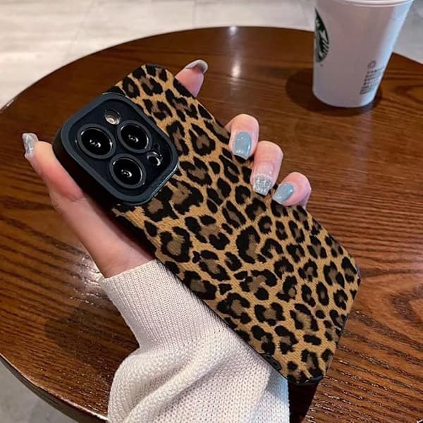Kompatibelt iPhone 13-deksel Søtt Trendy Brunt Leopardtrykk Lær Enkelt Deksel