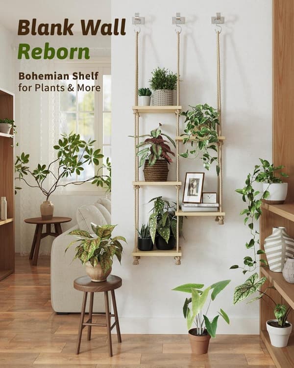 5-Layer Macrame Hanging Plant Shelf for Window - Handmade Plant Stand & Indoor Plant Holder