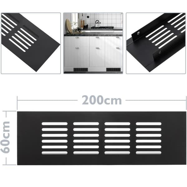 Ventilationsgitter til sokler, aluminium base 200x60mm, sort farve