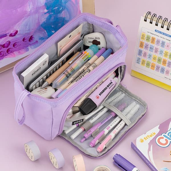 Large Capacity Versatile Pencil Case with Big Storage Space in Purple