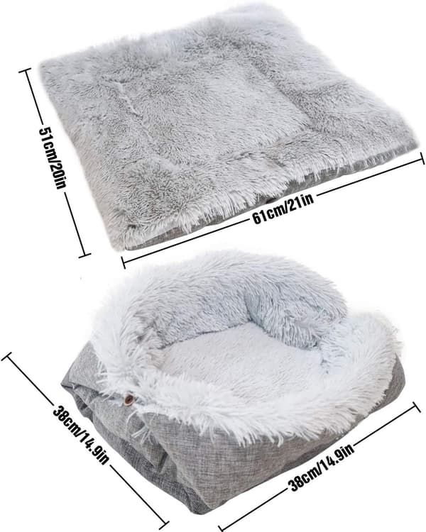 Self-heating cat bed for indoor cats and small dogs, soft plush mat with 2-in-1 blanket function, cozy grey pet cushion 61x51cm