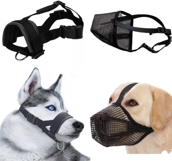 Dog Muzzle Set 2-Pack Soft Breathable Mesh With Adjustable Straps, For Small To Medium Dogs Walking Training Grooming, Black L