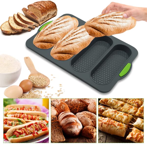 Silikonbrødform for baking, baguettform med 4 hulrom