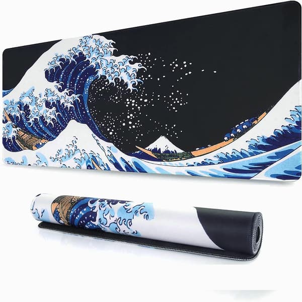 Gaming musemåtte 800 x 300 mm Japan Art Kanagawa Surf og Sort M