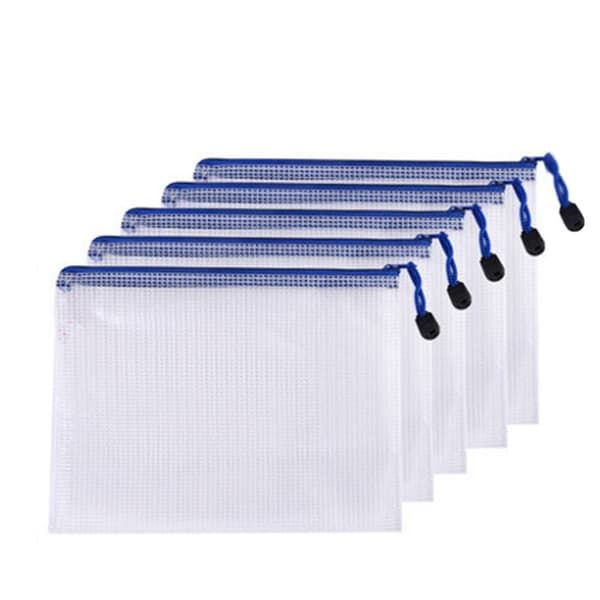 5 stk glidelåsmapper, glidelåspose, PVC-dokumentmappe med glidelås