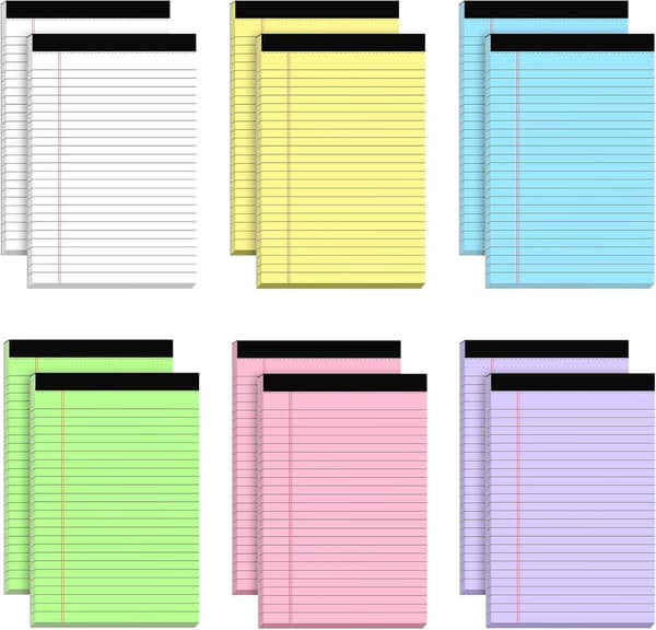A5 Lined Notebook Set of 6 Smooth Bleed-Resistant Paper for School Office Notes and Lists Multicolor 5x8 Inches 30 Sheets Each
