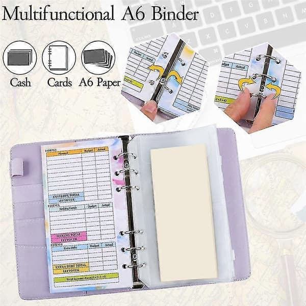 A6 Gradient Macaron Ringbind Håndbog Notesbog Læder Pu Løsblad Bog Kontant Budgetbog Med Zi