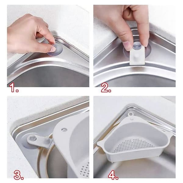 Sink Strainer, Sink Strainer Basket and Metal Kitchen Sponge Holder Set, Drain Tray Sink Storage Rack with Suction Cup for Support