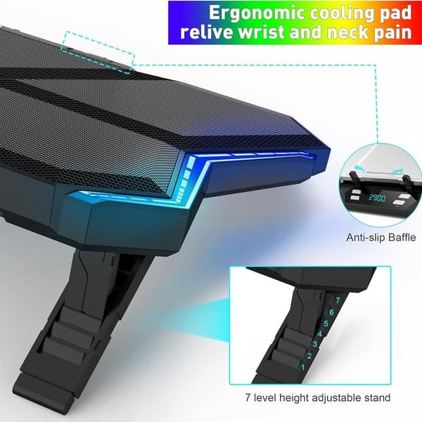 RGB Laptop Cooling Pad, Adjustable Fans