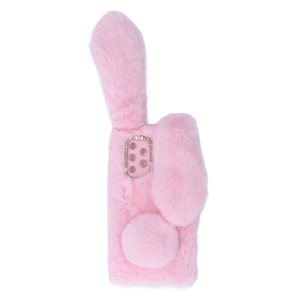 Fluffy Rabbit Ear Phone Case Warm Smooth Rabbit Fur Case TPU Soft Phone Shell Protective Cover for Winter Pink for A32 4G