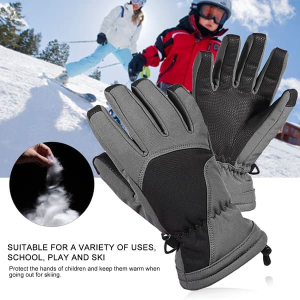 1126 Square Polyester Ski Gloves for Kids, Warm, Breathable, Waterproof M/L