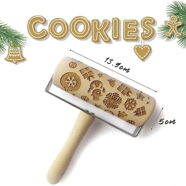 Kitchen Rolling Pin, Christmas Rolling Pin, 3D Christmas Rolling Pin with Pattern, Christmas Embossed Wooden Rolling Pin, for Kneading Dough