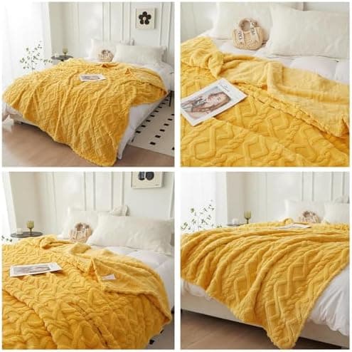 Fleece Tæppe, Hyggeligt Sengetæppe, Varmt Flanel Sofatæppe til Alle Årstider (Gul, 100 * 150CM)