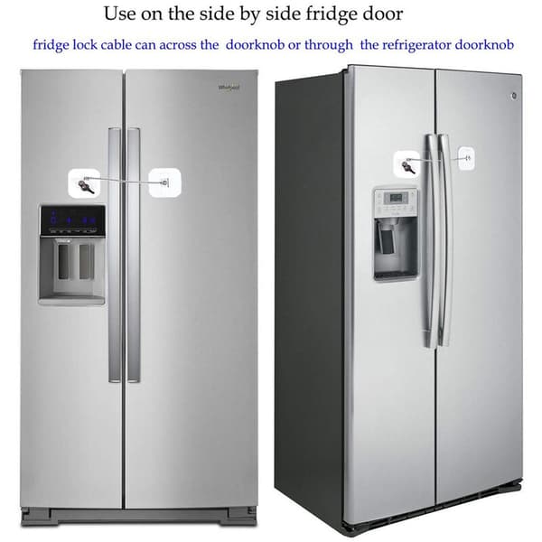Refrigerator Lock, Mini Fridge Lock with Key for Adults, Refrigerator Lock, Cabinet Door (White 2-Pack)