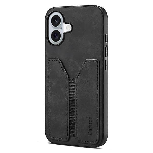 DENIOR Cover til iPhone 17 Elastisk Kortholder PU Læder + TPU + PC Telefoncover Sort
