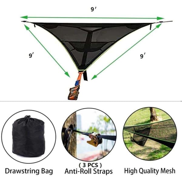 Large Triangular Tree Camping Hammock, Portable Multi-Person Hammock, 3-Person Design for Travel, Garden, Outdoor Camping...
