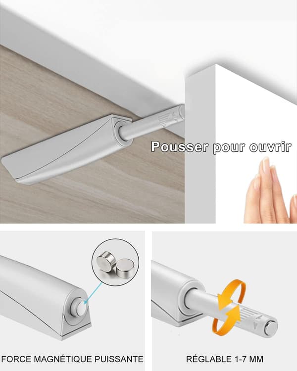 Trykk for å åpne skapdørdemper 2 stk magnetisk trykkåpner