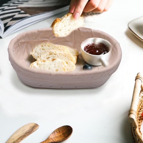 2 pcs 25 cm/10 inch Rattan Bread Baskets - Proofing Baskets with Liner - Round & Oval - Fruit Tray - Dough Storage