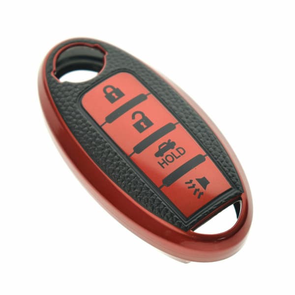 Leather Case with Keychain for 4-Button Remote Key for Infiniti Nissan Blue