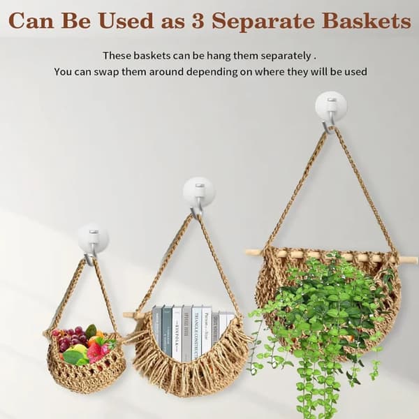 3-Layer Wall Hanging Fruit Basket Stylish Detachable Mesh Storage Bag for Kitchen Multicolour Multicolour